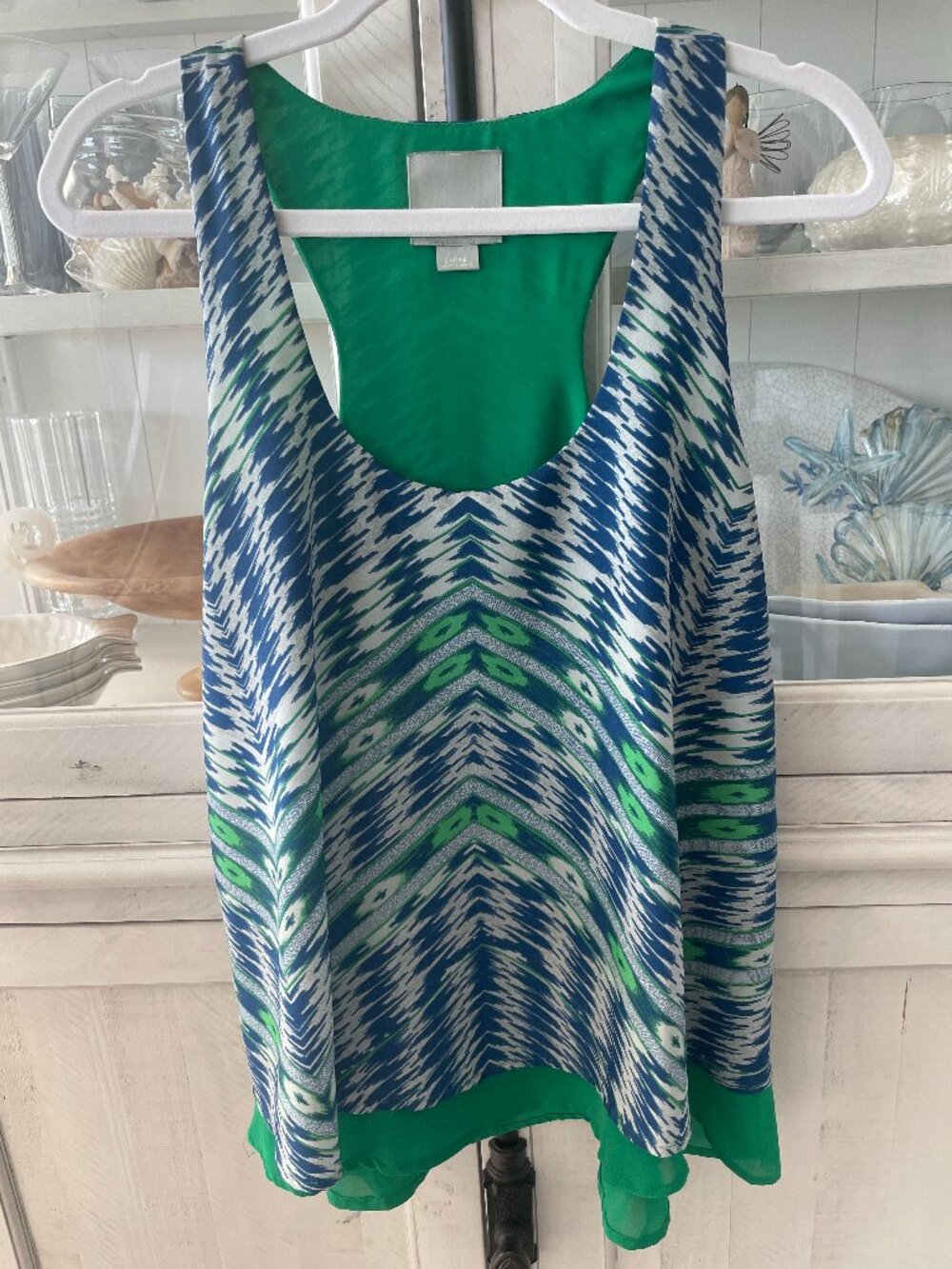 ANTHROPOLOGIE MAEVE GEO IKAT RACERBACK LAYERED TANK TOP SIZE LARGE PREOWNED